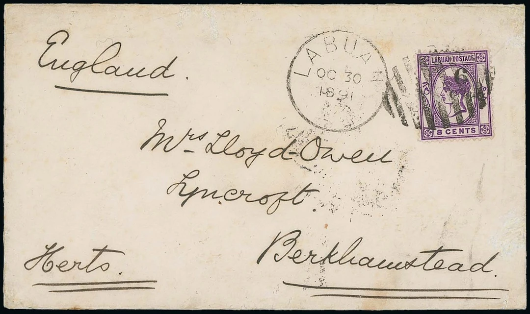 Labuan 1891-92 Surcharges Covers 1891 (30 Oct.) Lloyd-Owen envelope