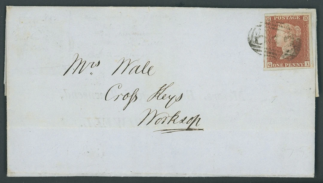 Great Britain 1841-53 One Penny Red-Brown Plate 85: KK, on entire