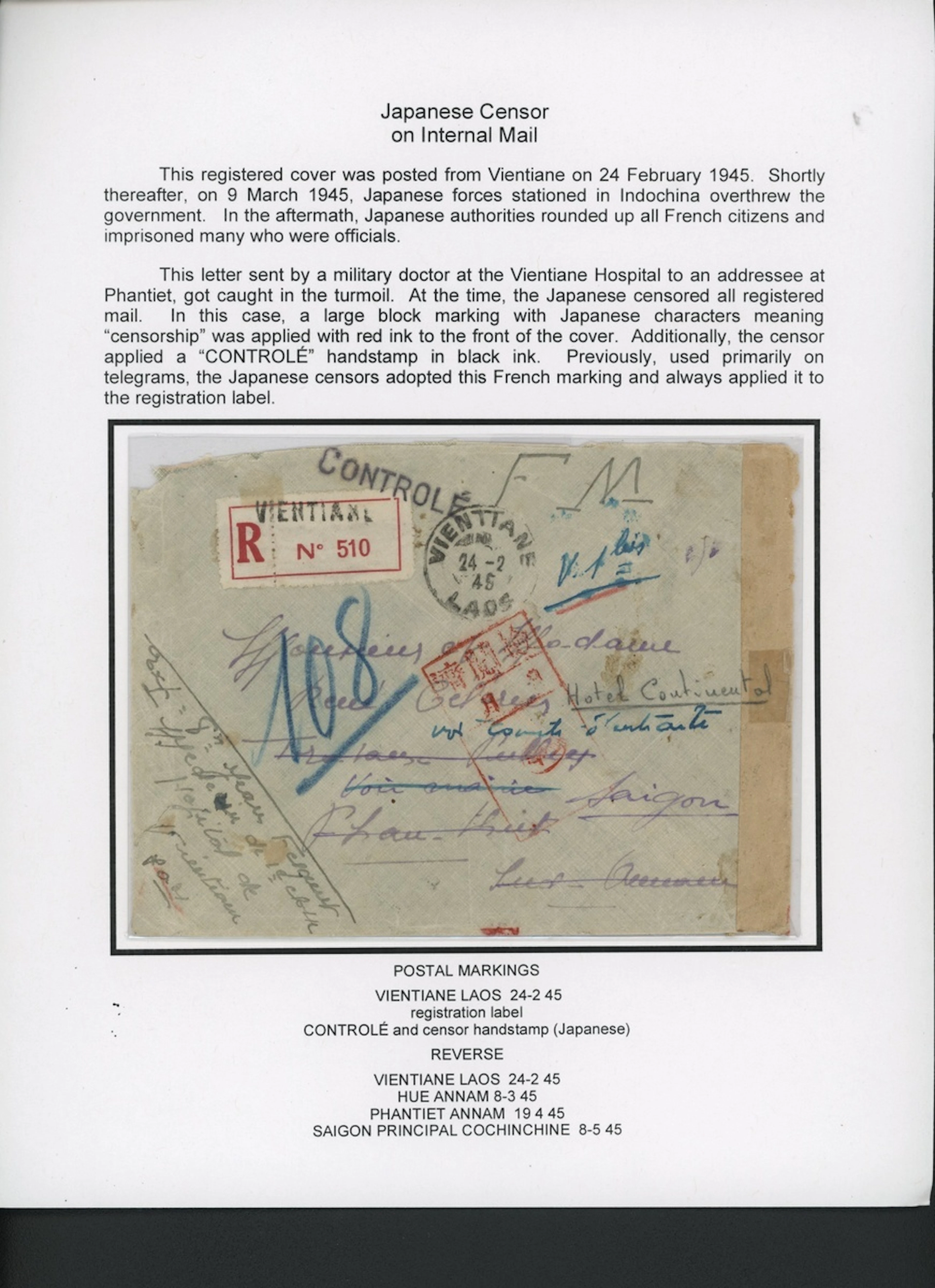 Indo-China French Indo-Chinese Post Office Japanese Occupation