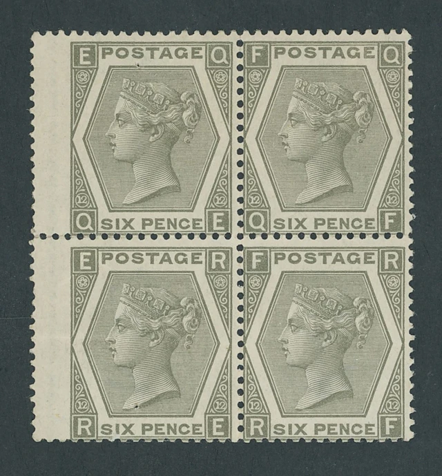 Great Britain 1872-73 6d. grey, plate 12, QE-RF wing margin block of four