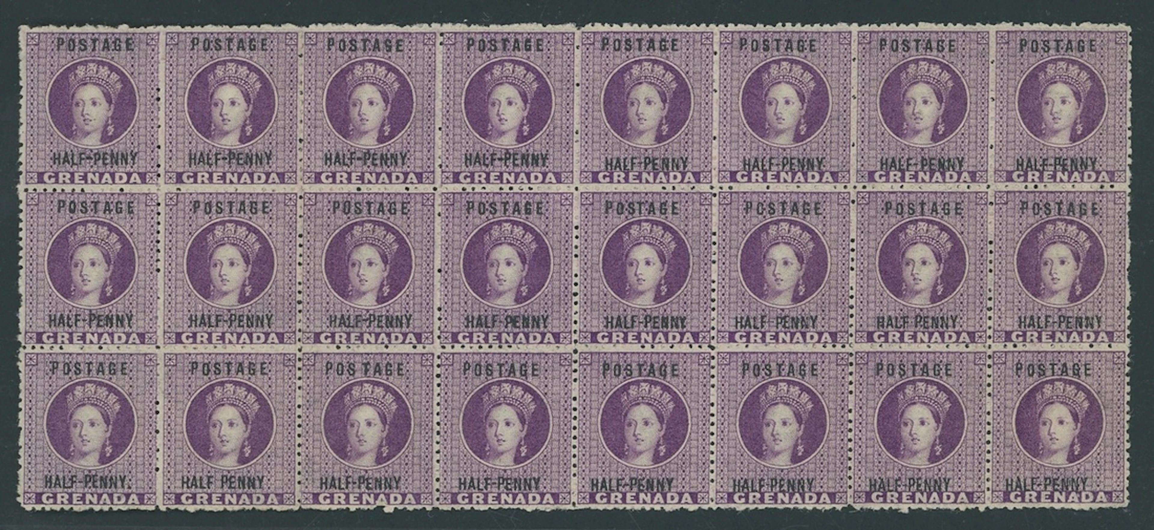 Grenada Issued Stamps 1881 (Apr.) watermark Large Star, ½d. deep mauve