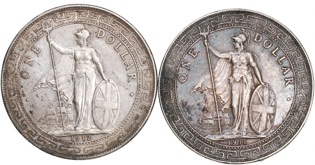 Great Britain, Trade Dollar, a pair of silver dollars, 1911B and 1912B
