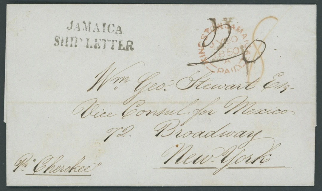 Jamaica Ship Letter Handstamps 1850 (30 July) entire letter from Kingston