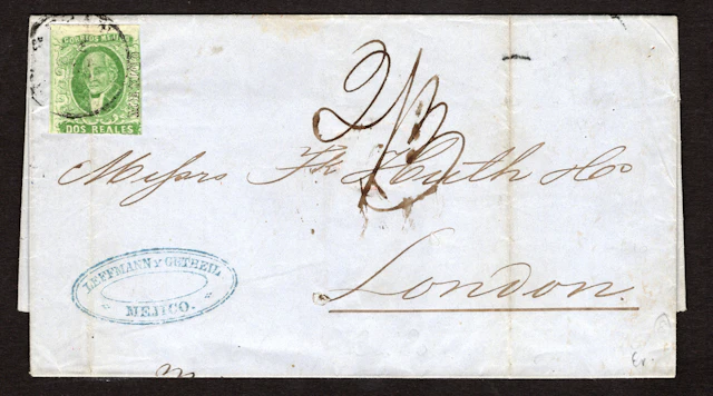 1856 "Hidalgos" Mexico District. 2r. Green, cut into the design at