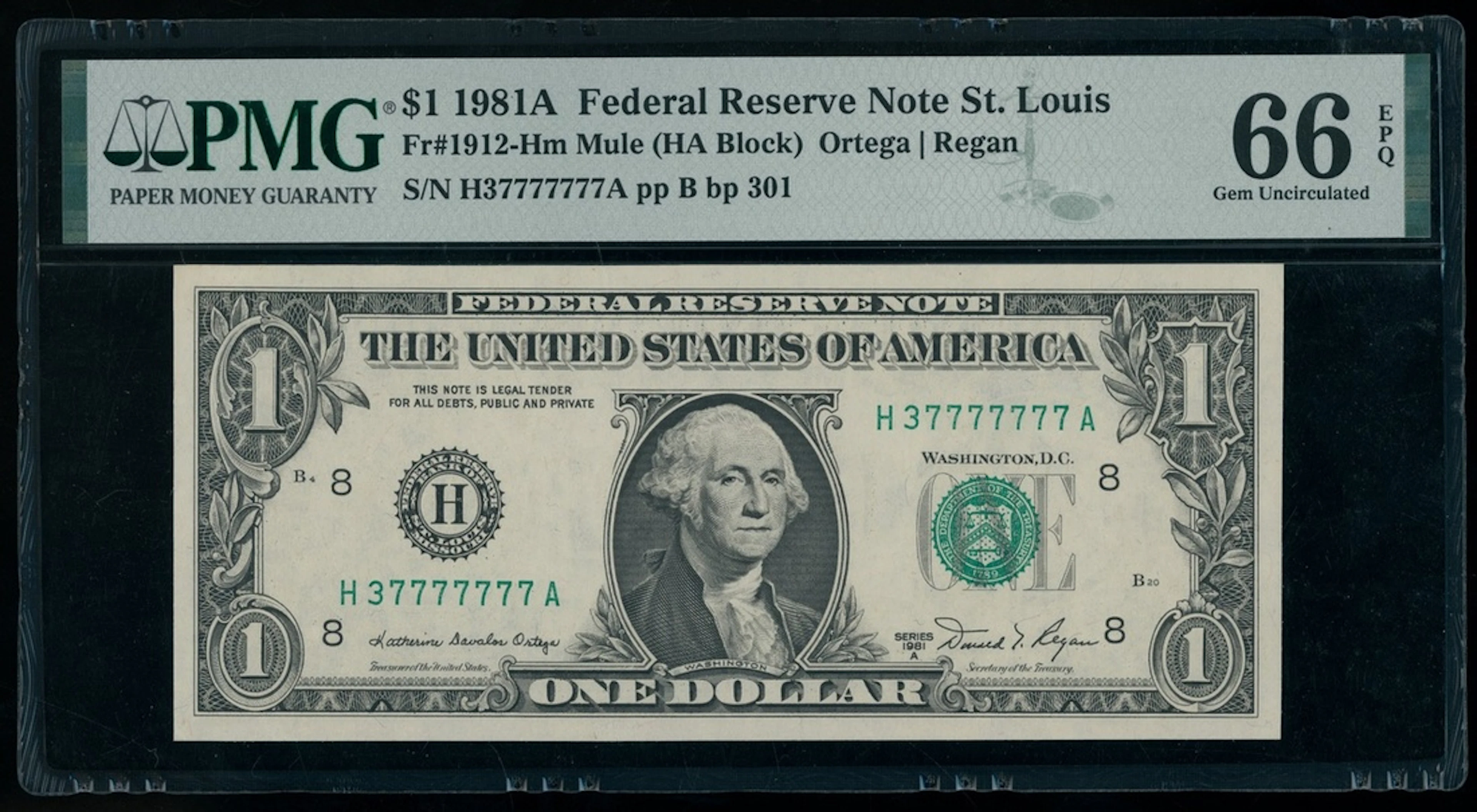 United States, Federal Reserve Note, St. Louis, $1, 1981A, serial