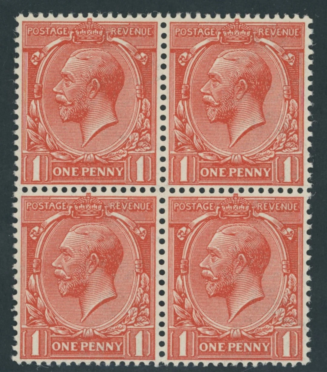 Great Britain King George V 1912-24, Watermark Simple Cypher 1d. orange-vermilio