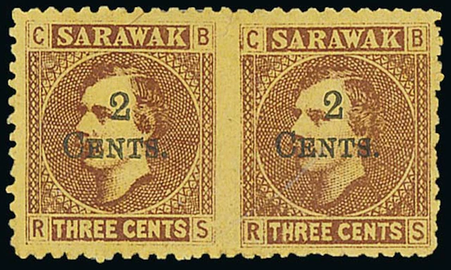 Sarawak 1899 Provisional Surcharges 2c. on 3c. brown on yellow horizontal