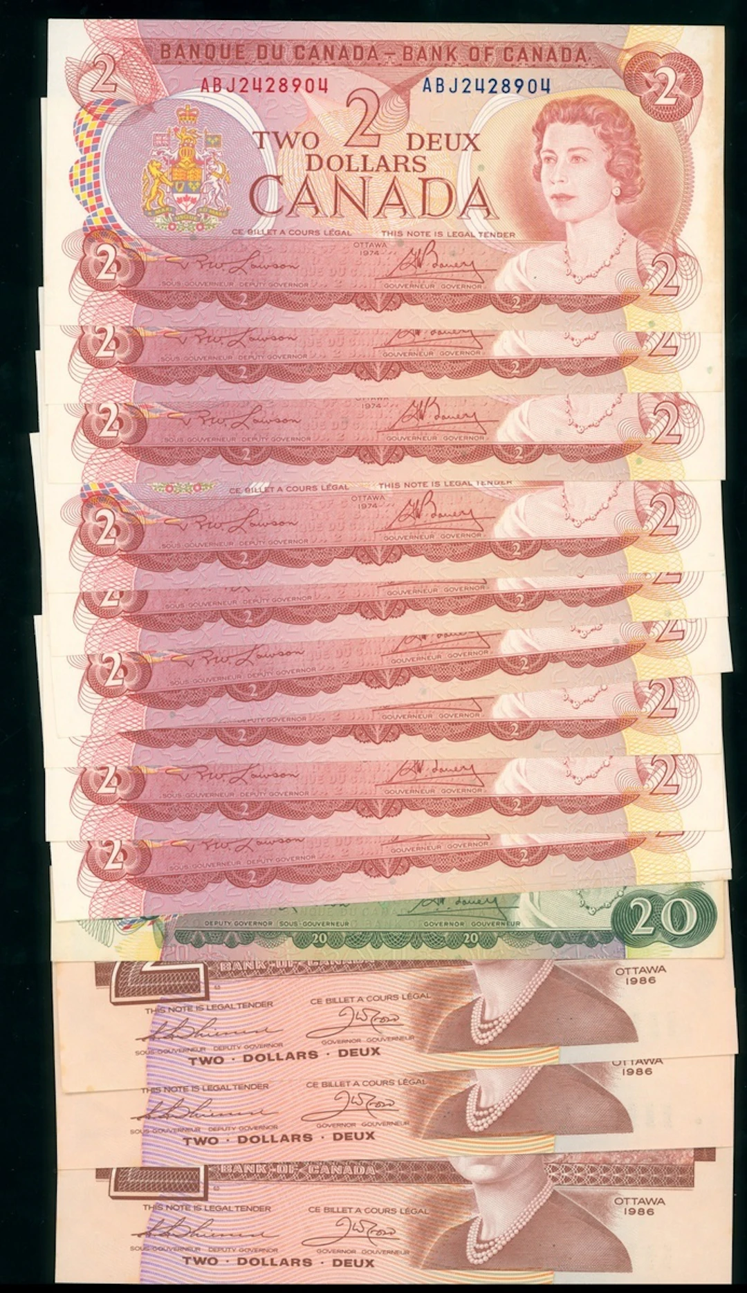 Bank of Canada, a group of 14x, including consecutive $2 (10) and