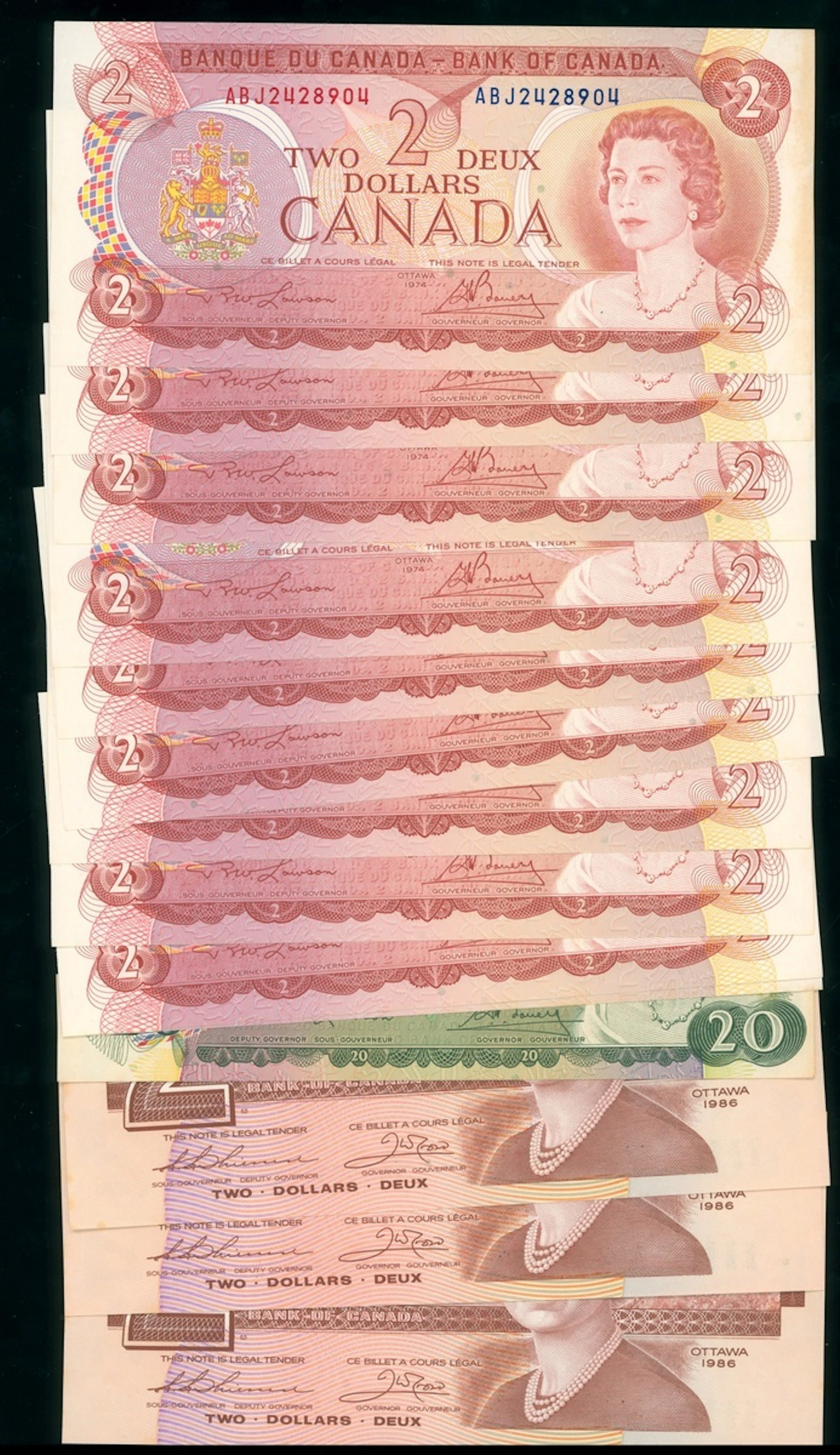 Bank of Canada, a group of 14x, including consecutive $2 (10) and