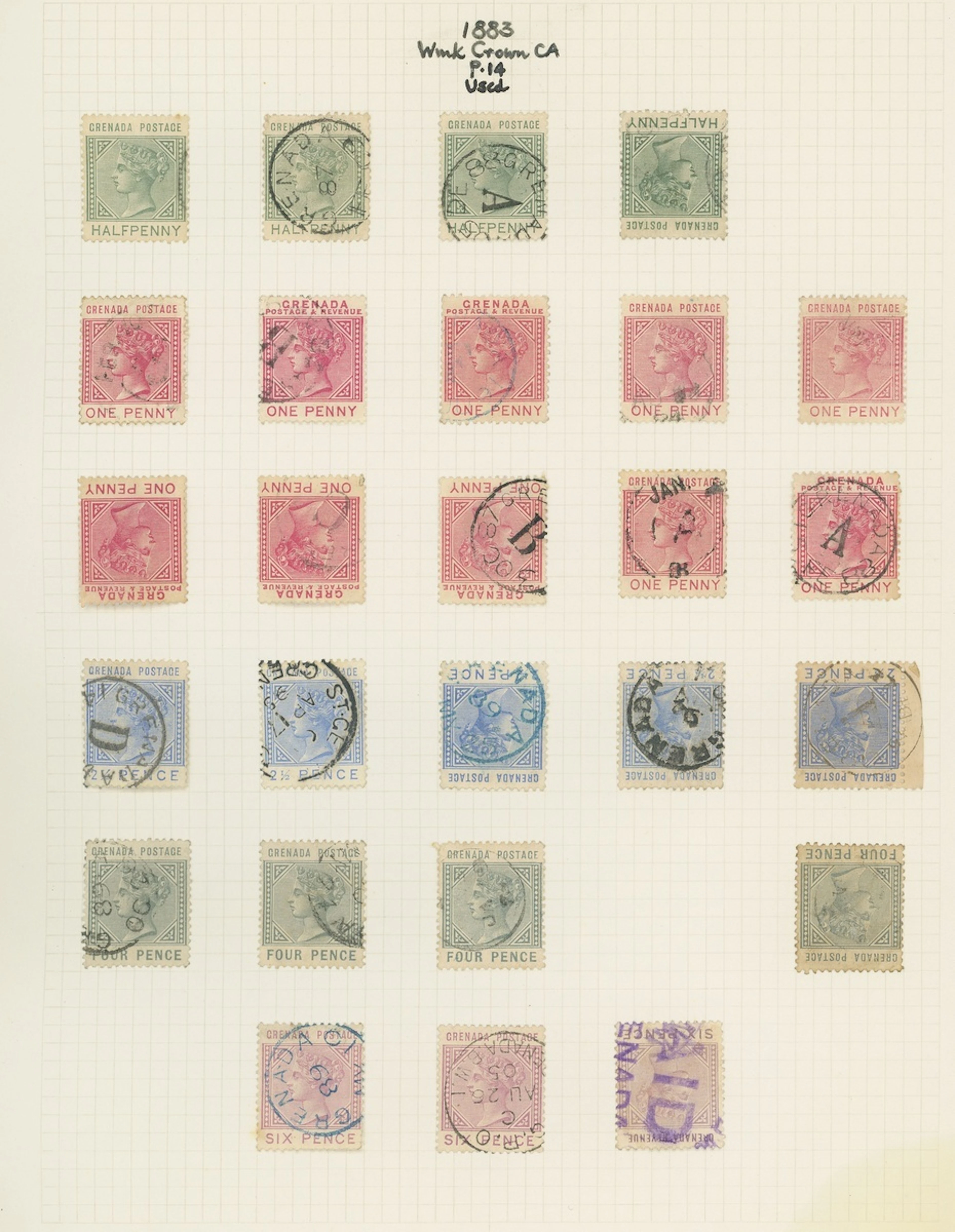 Grenada Issued Stamps 1883 CA ½d. to 1/- range the mint with ½d. to