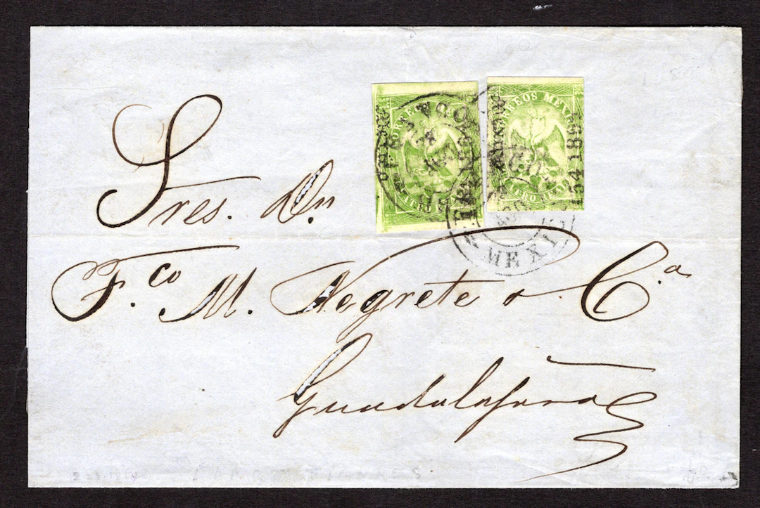 1864-1866 "Eagles" Mexico District. 4r. Green, two singles (Second