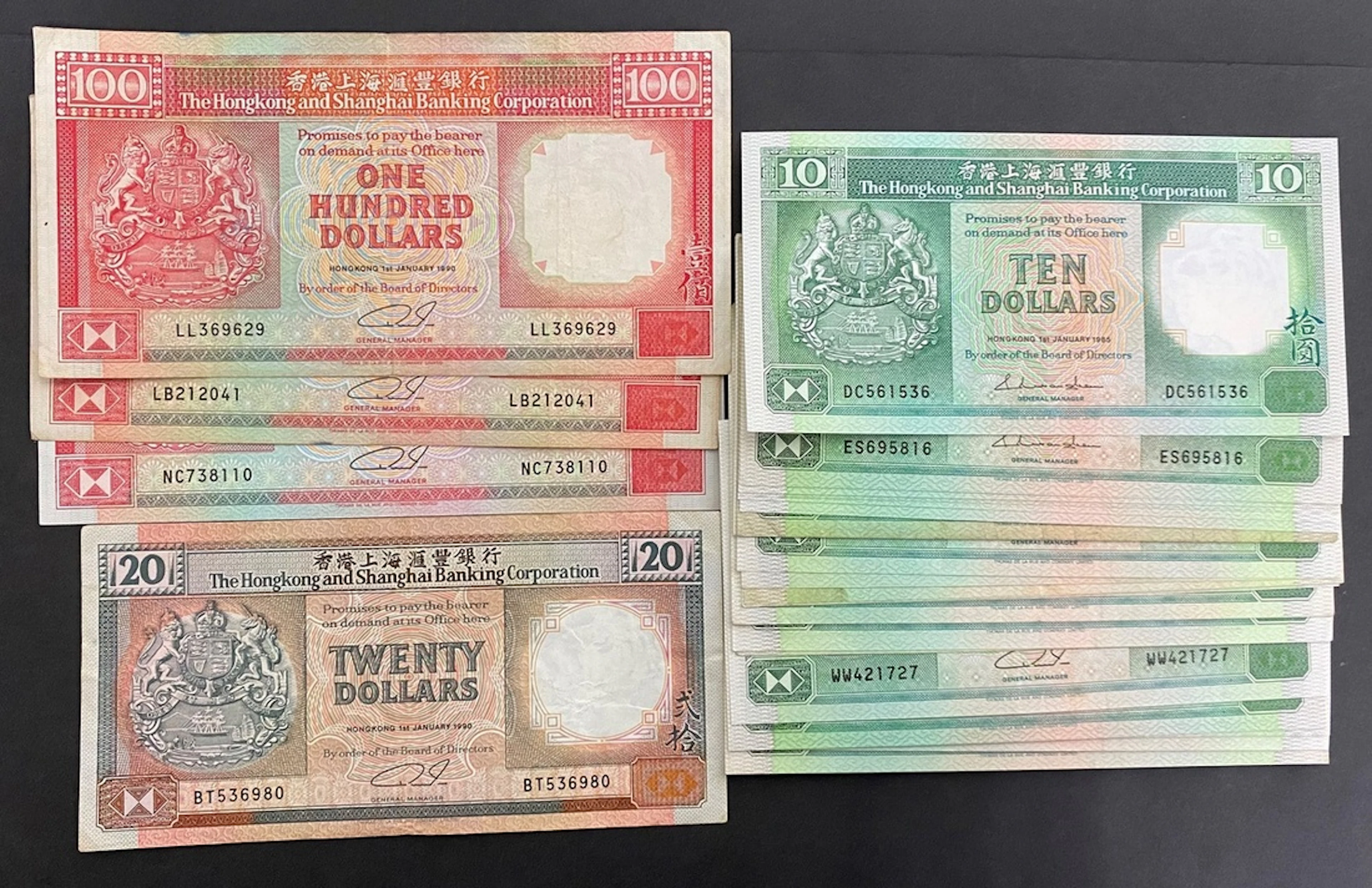 HongKong and Shanghai Banking Corporation, $10 (58), $20 (1) and $100
