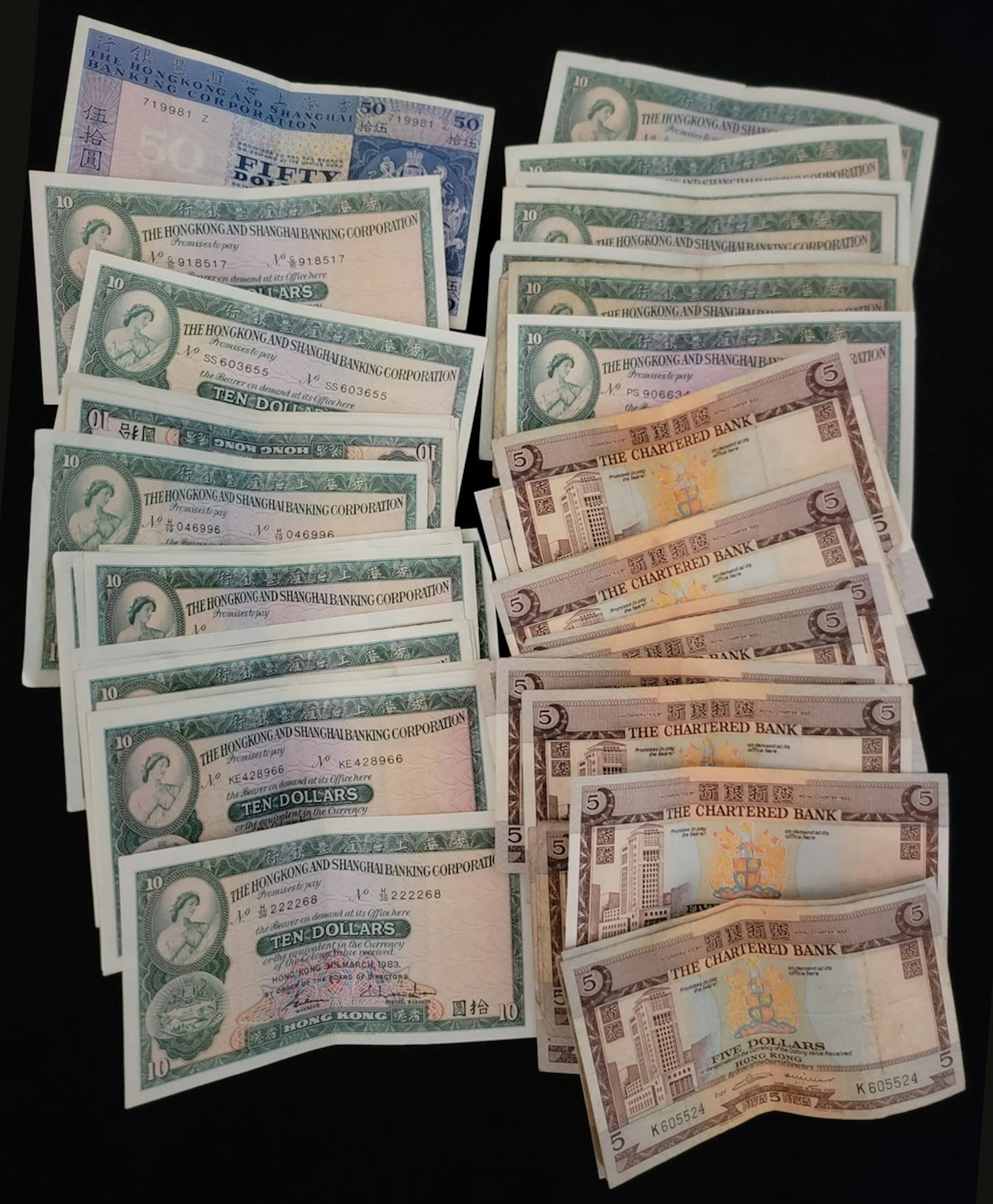 Hong Kong, a group of 61x, Chartered Bank $5 (28), HSBC $10 (32) and