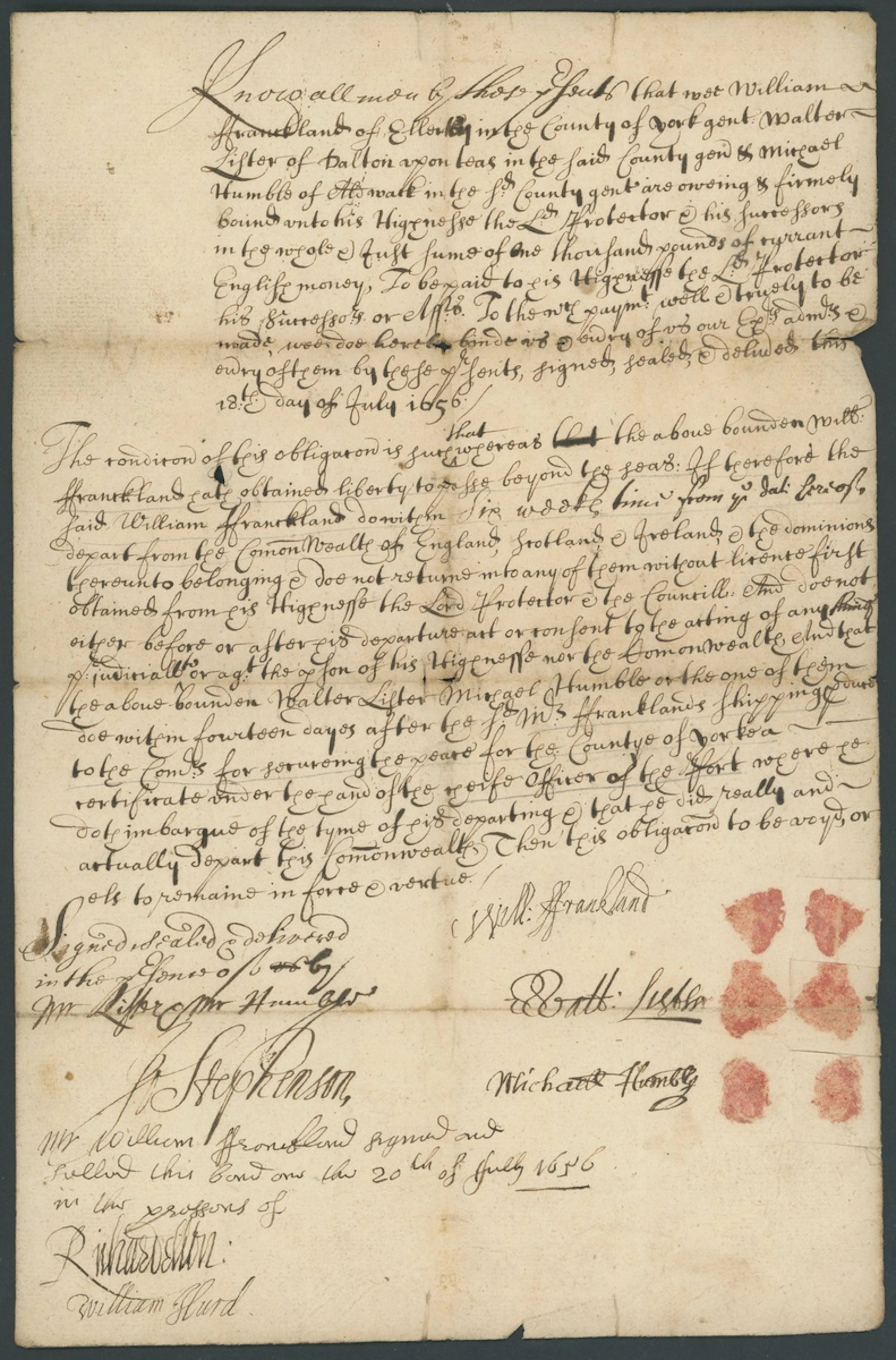 Cromwellian Passports 1655 and 1656, two 'passport' documents:1655
