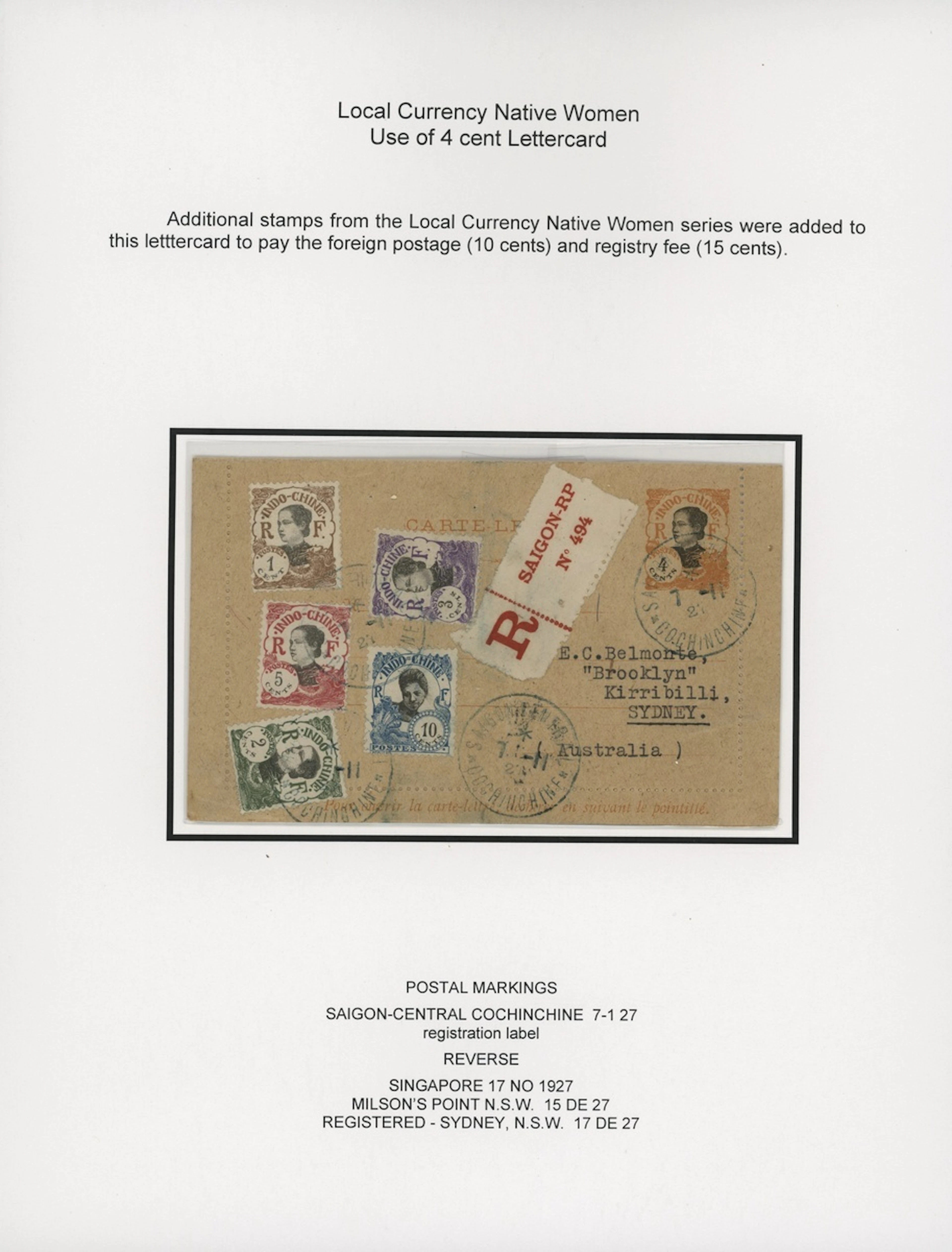 Indo-China French Indo-Chinese Post Office 1922 Native Women issue - stationery