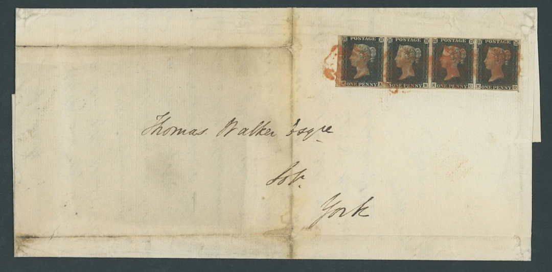Great Britain 1840 One Penny Black Plate 1b KA-KD horizontal strip
