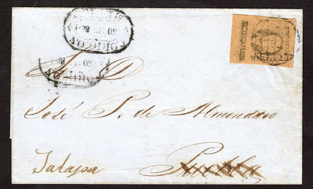 1861 "Hidalgos" Mexico District. ½r. Black on Brown, large margins