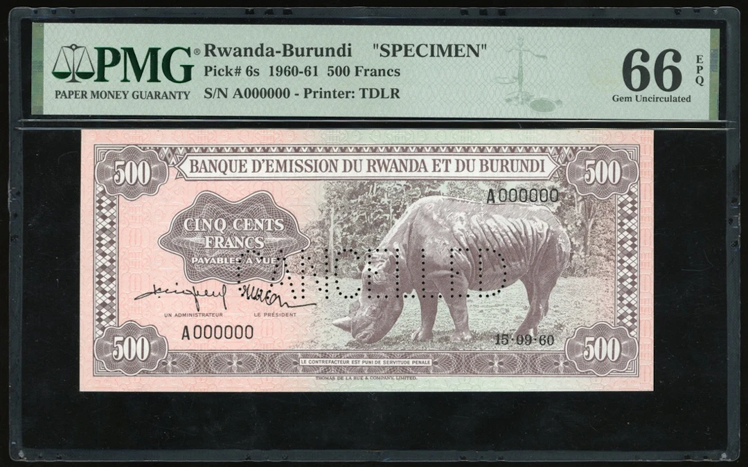 Banque d'Emission du Rwanda et du Burundi, specimen 500 francs, 15.9.1960