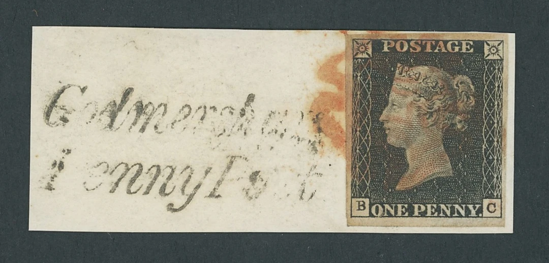 Great Britain 1840 One Penny Black Plate 7 BC, large margins, tied