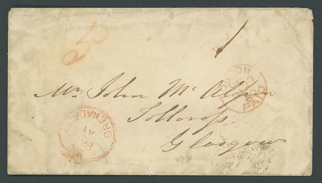 Grenada Early Letters and Handstamps 1860 envelope to Glasgow, rated