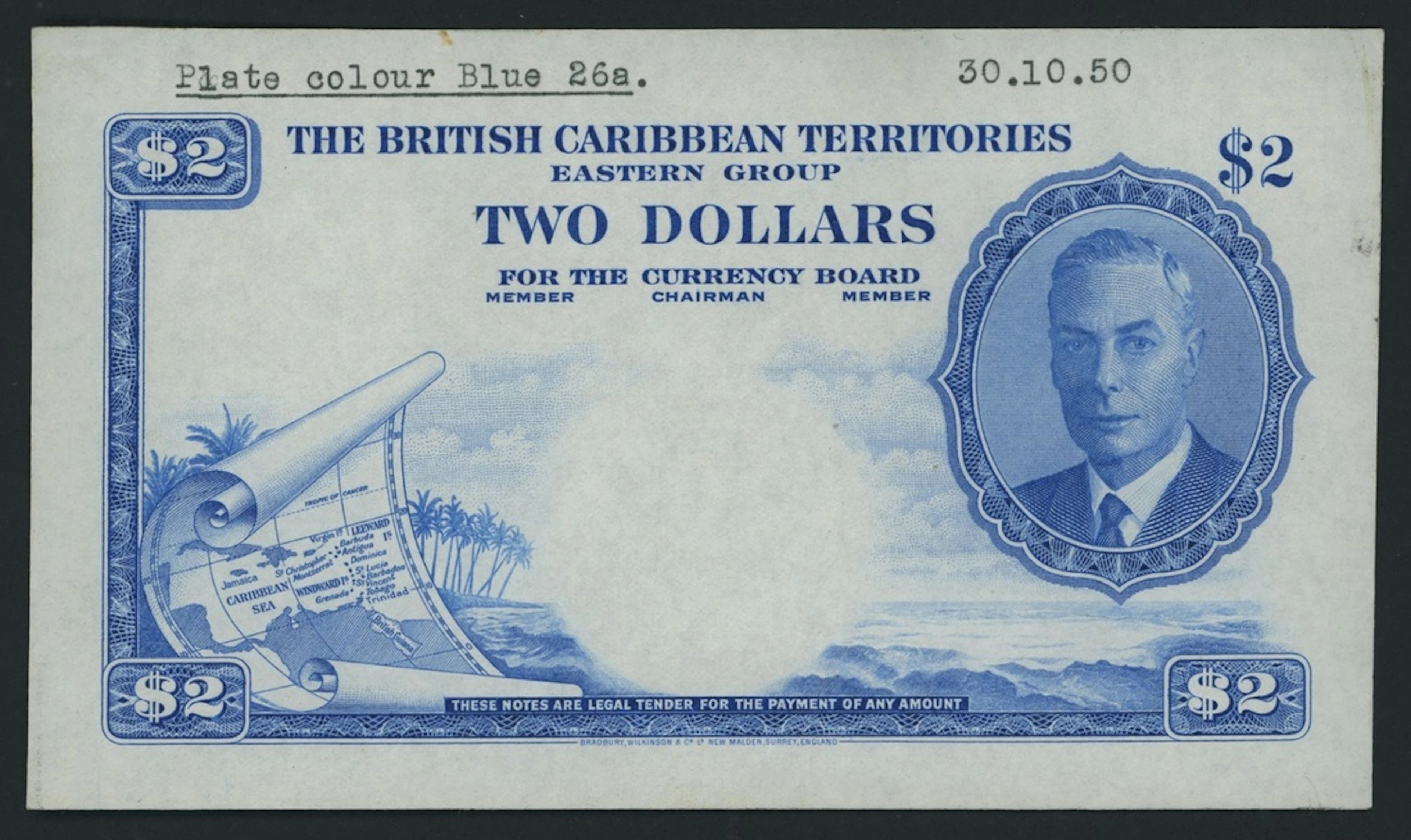 British Caribbean Territories, front proof for 2 Dollars, 30th October