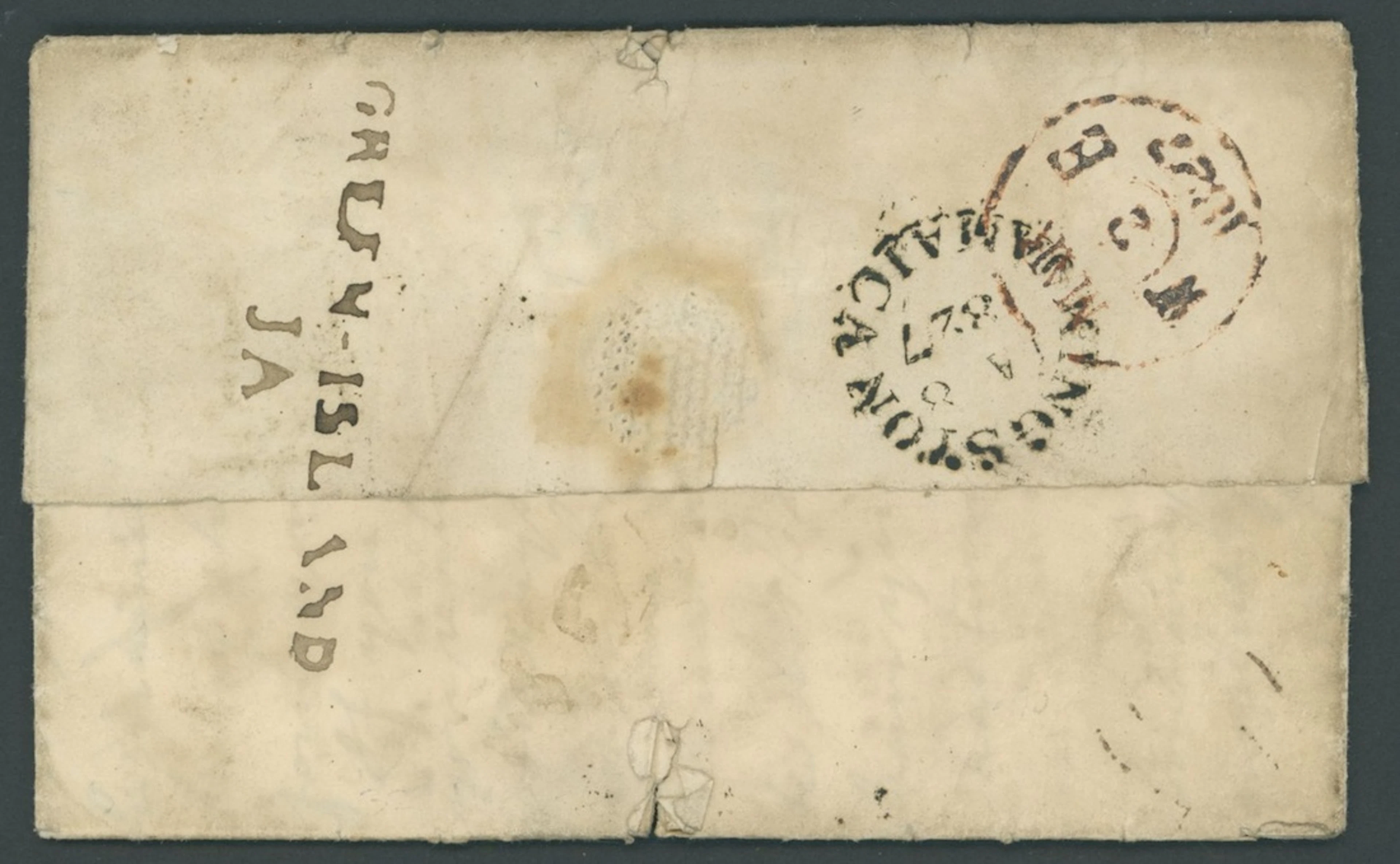 Jamaica The Post Town Straight-Line Handstamps 1827 (1 Jan.) entire