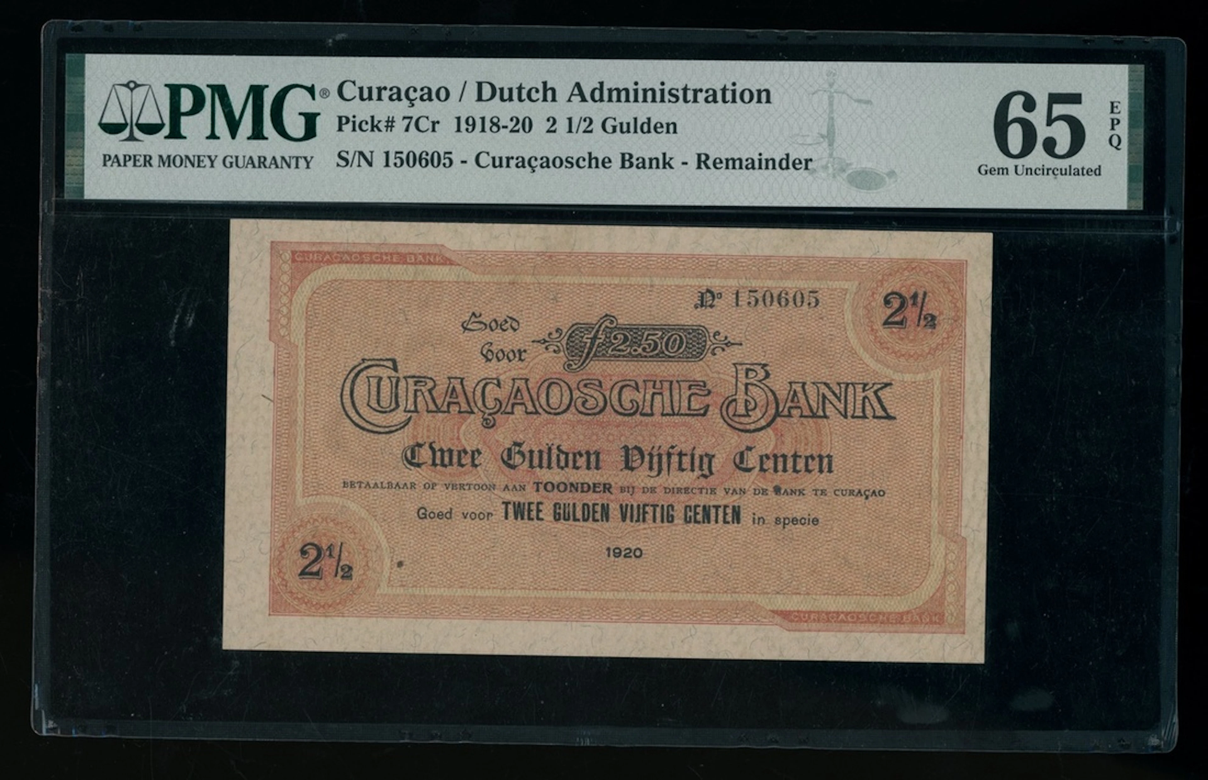 Curaçaosche Bank, Curaçao/Dutch Administration, 2½ Gulden, 1920, serial