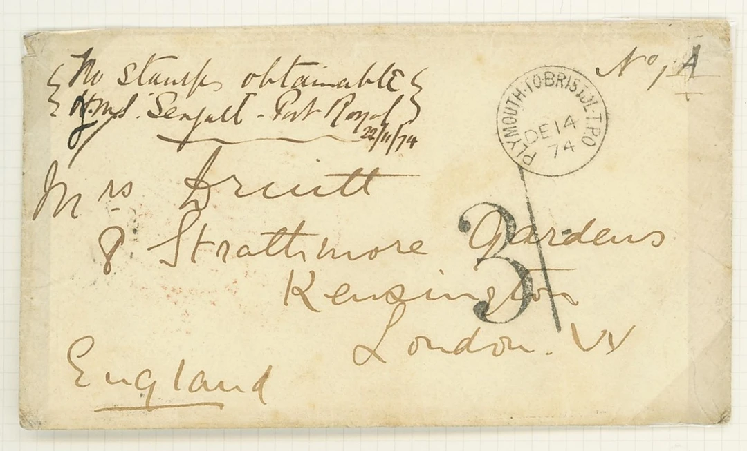 Jamaica Covers and Cancellations 1874 (22-25 Nov.) envelope, complete
