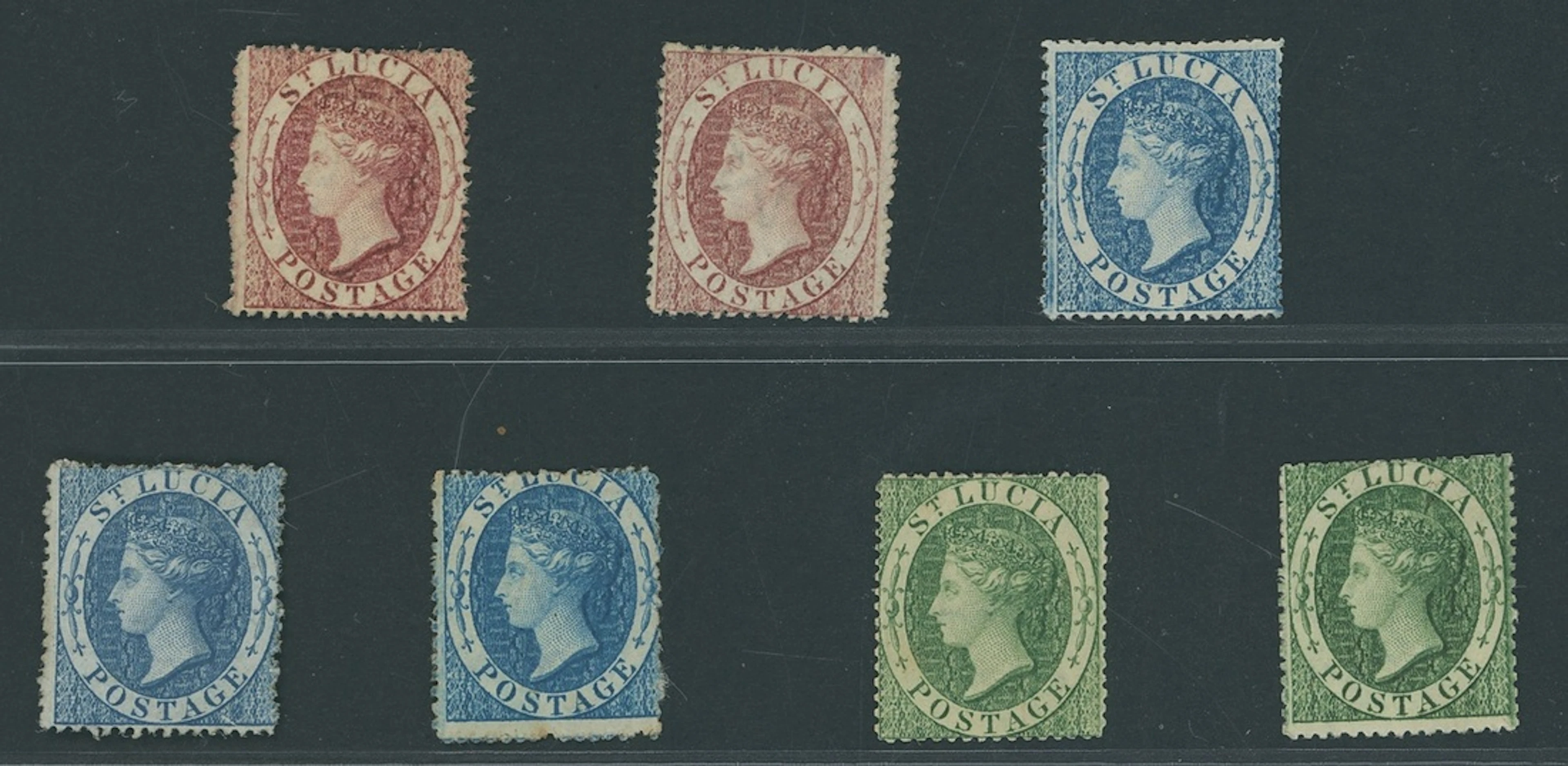 St. Lucia 1860 watermark Small Star, 1d. (2), 4d. (3, one with perfs