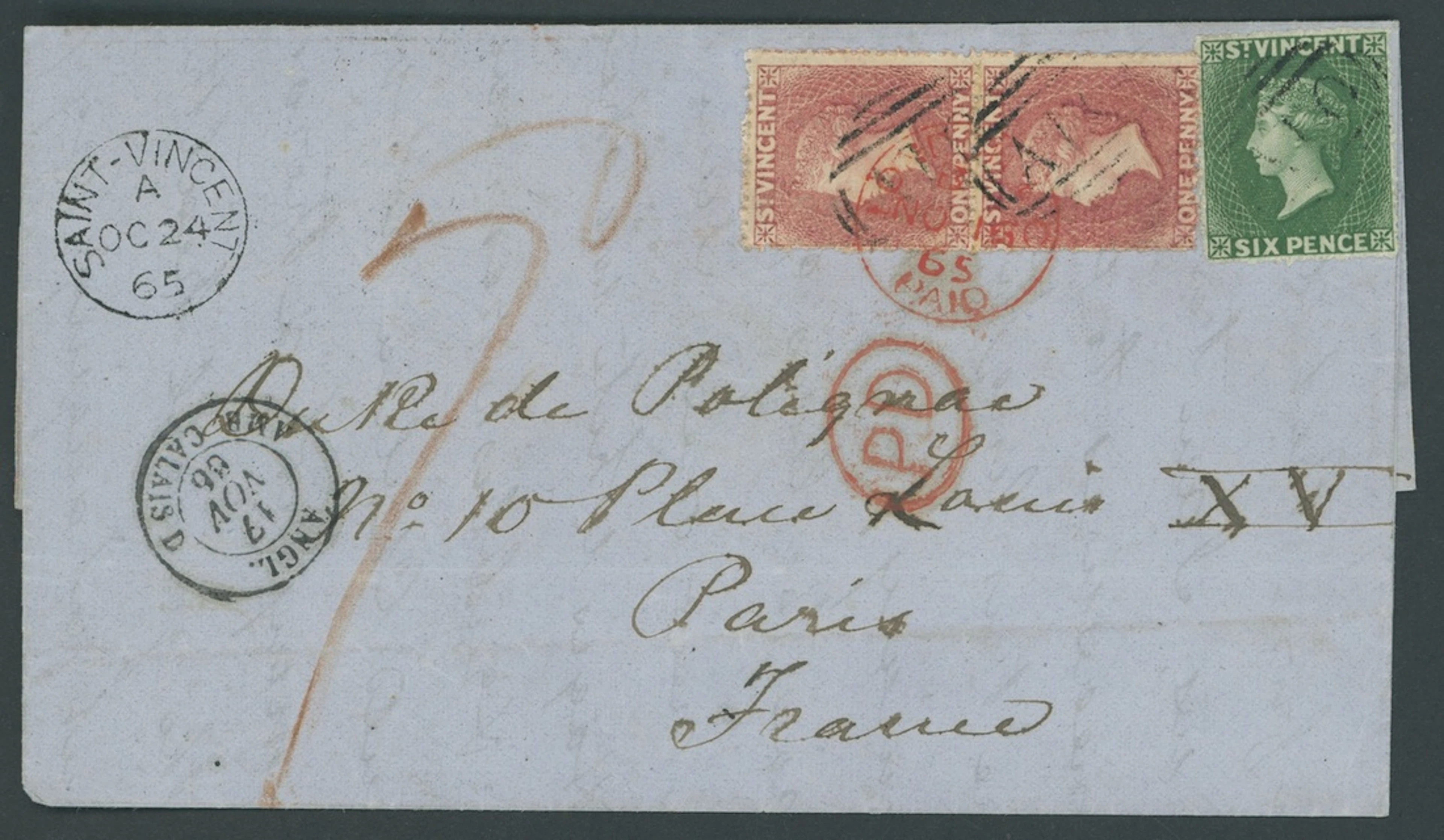 St. Vincent Covers and Cancellations 1865 (24 Oct.) entire ex the
