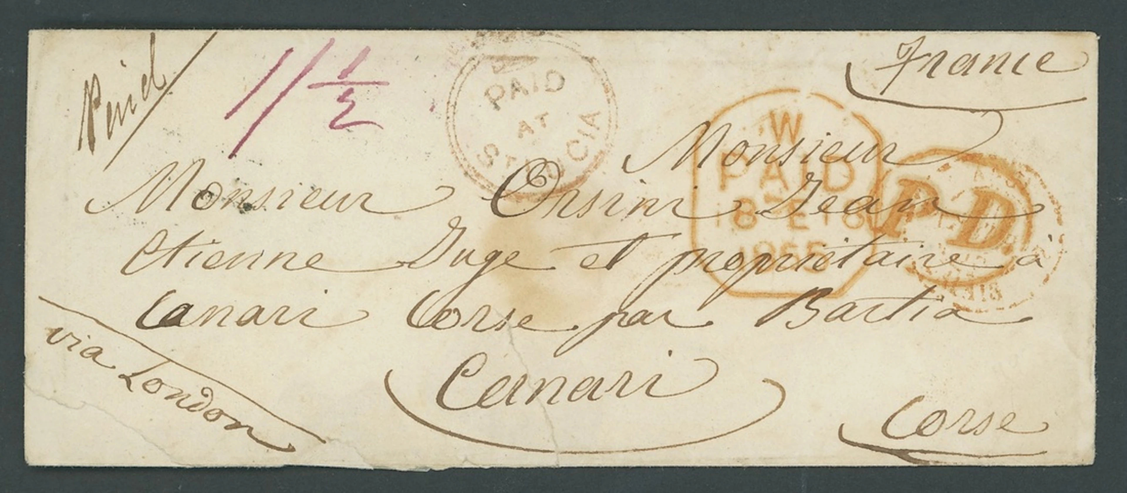 St. Lucia Early Letters and Handstamps "paid/at/st lucia" Crowned