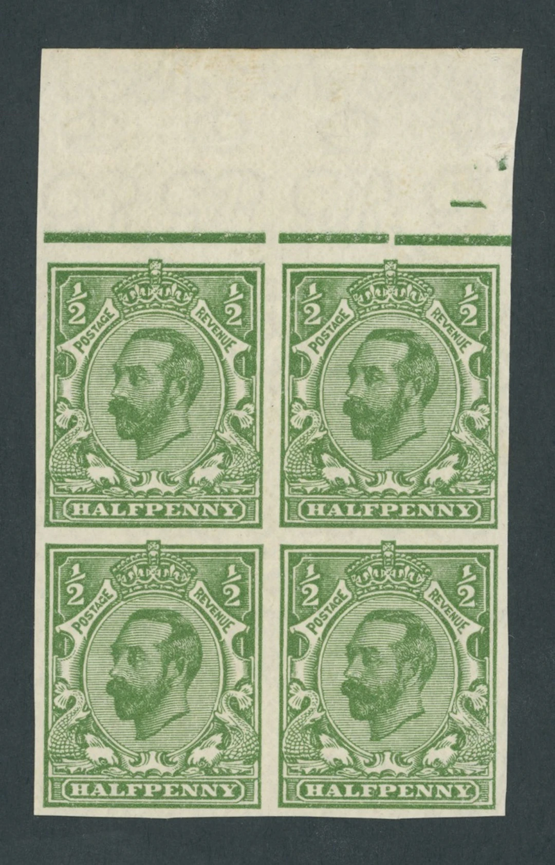 Great Britain King George V 1911-12 Downey Head ½d. green imperforate