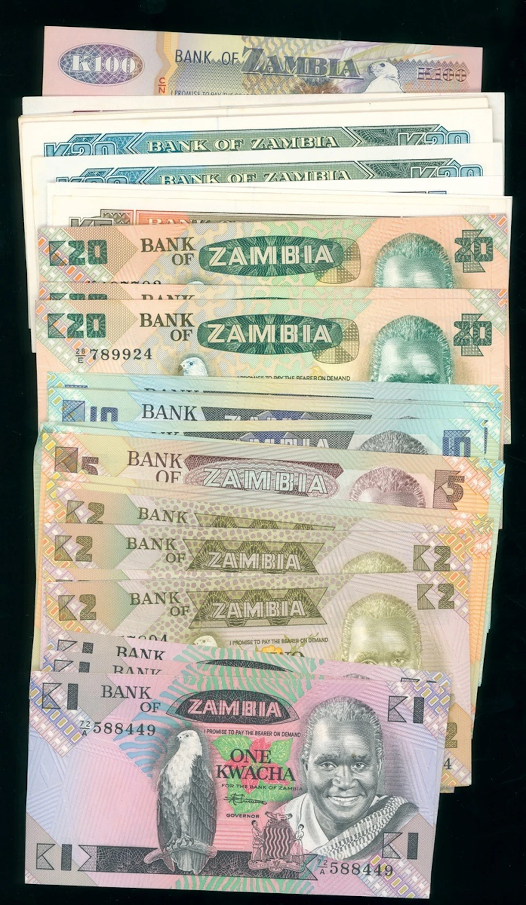 Bank of Zambia, a group of 78x, including, (Pick 23, 24, 25, 26, 27