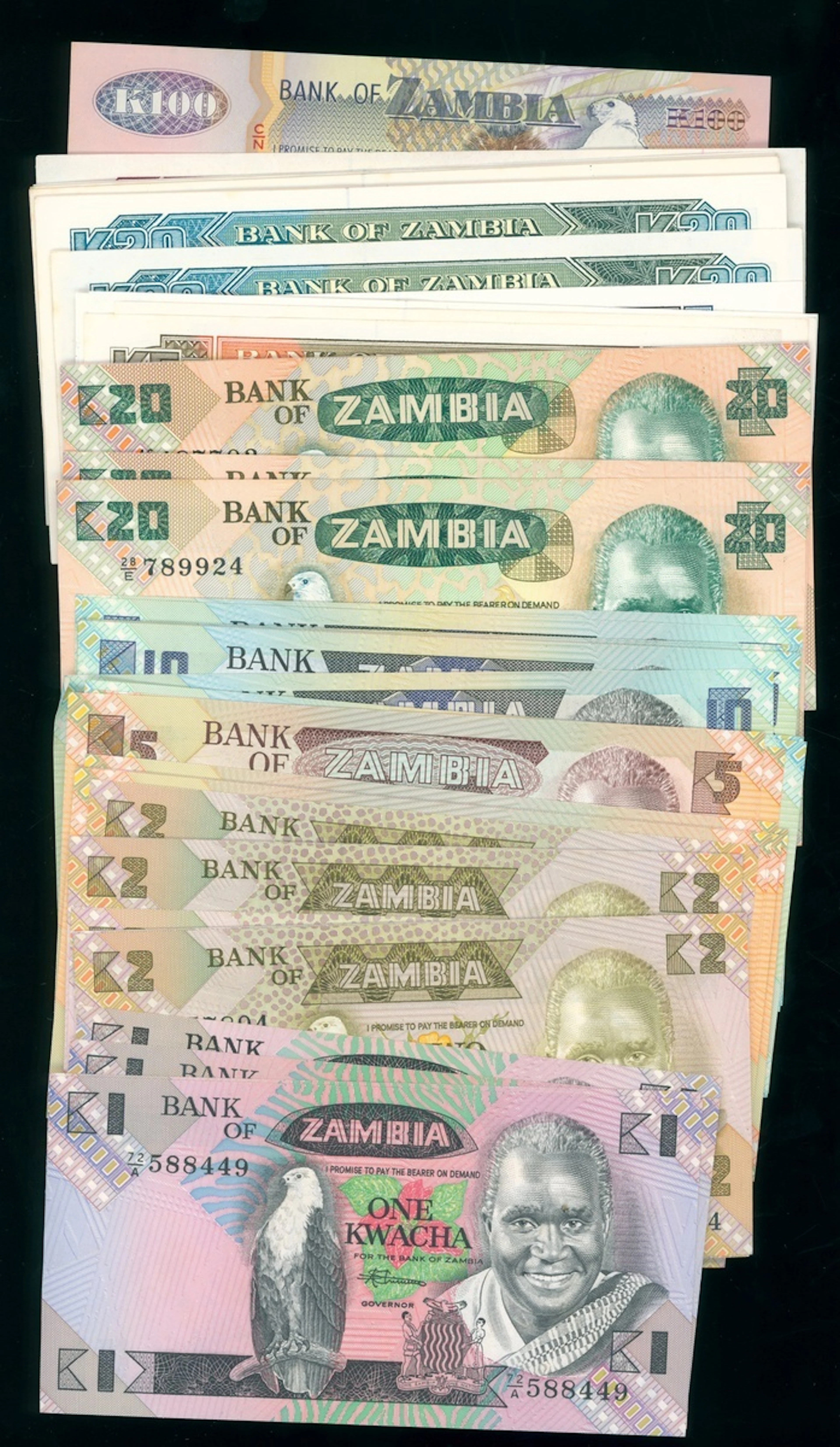 Bank of Zambia, a group of 78x, including, (Pick 23, 24, 25, 26, 27