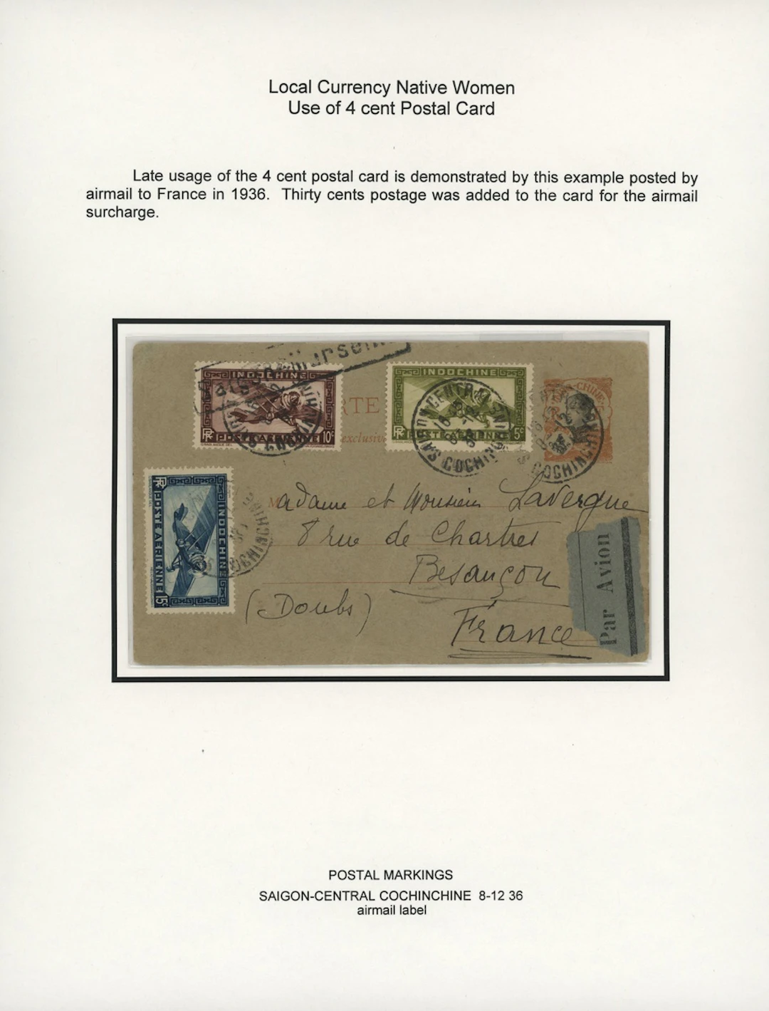 Indo-China French Indo-Chinese Post Office 1922 Native Women issue - stationery