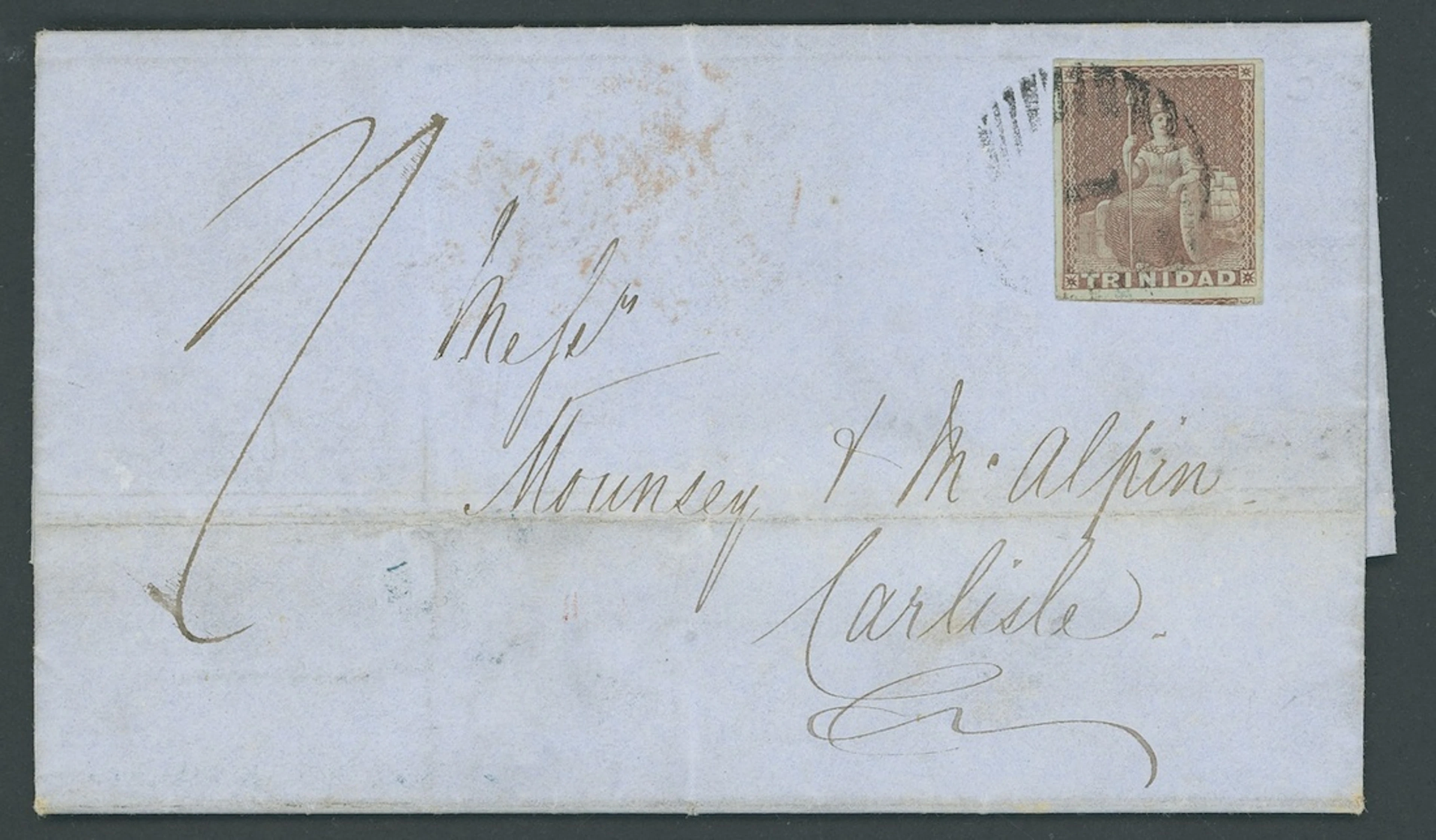 Trinidad Covers and Cancellations 1851 (16 Oct.) entire letter to