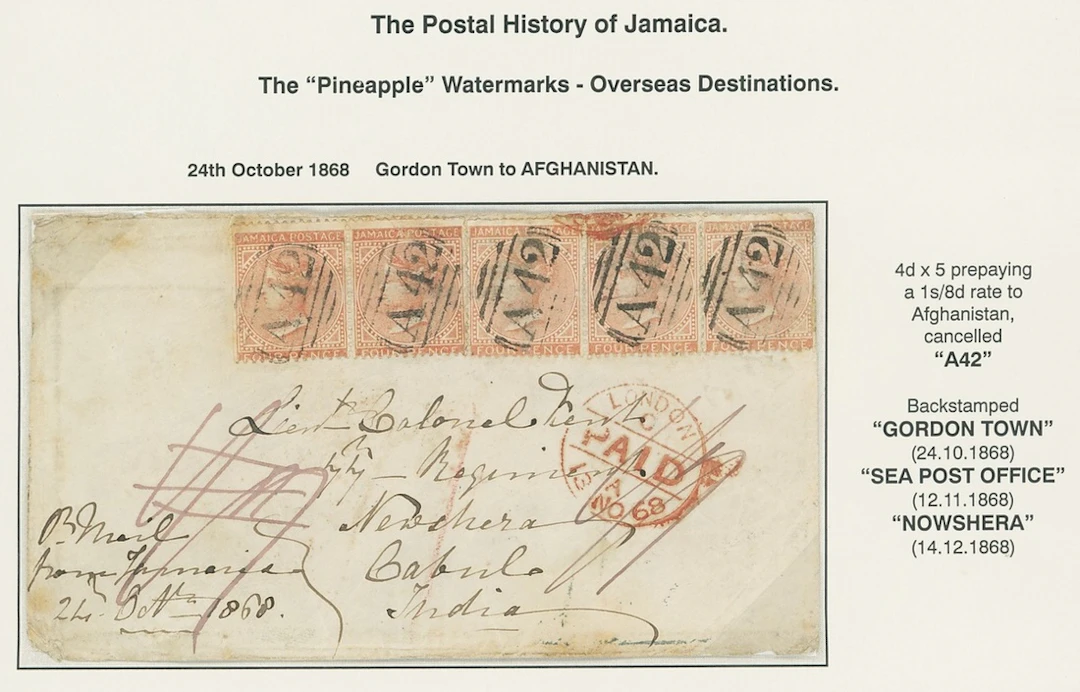 Jamaica Covers and Cancellations "A42" 1868 (24 Oct.) envelope ex