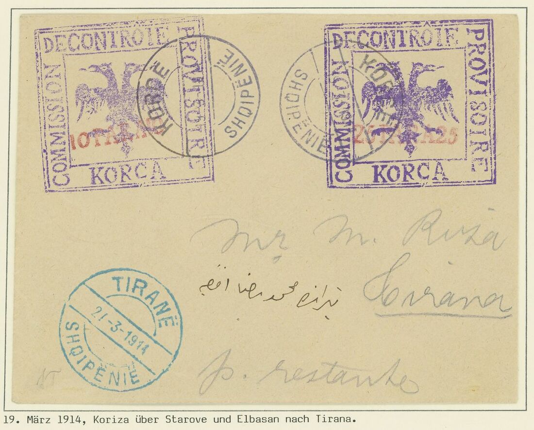 Control Commission of Korcë (1914) 1914 (March 19). Cover from Korcë