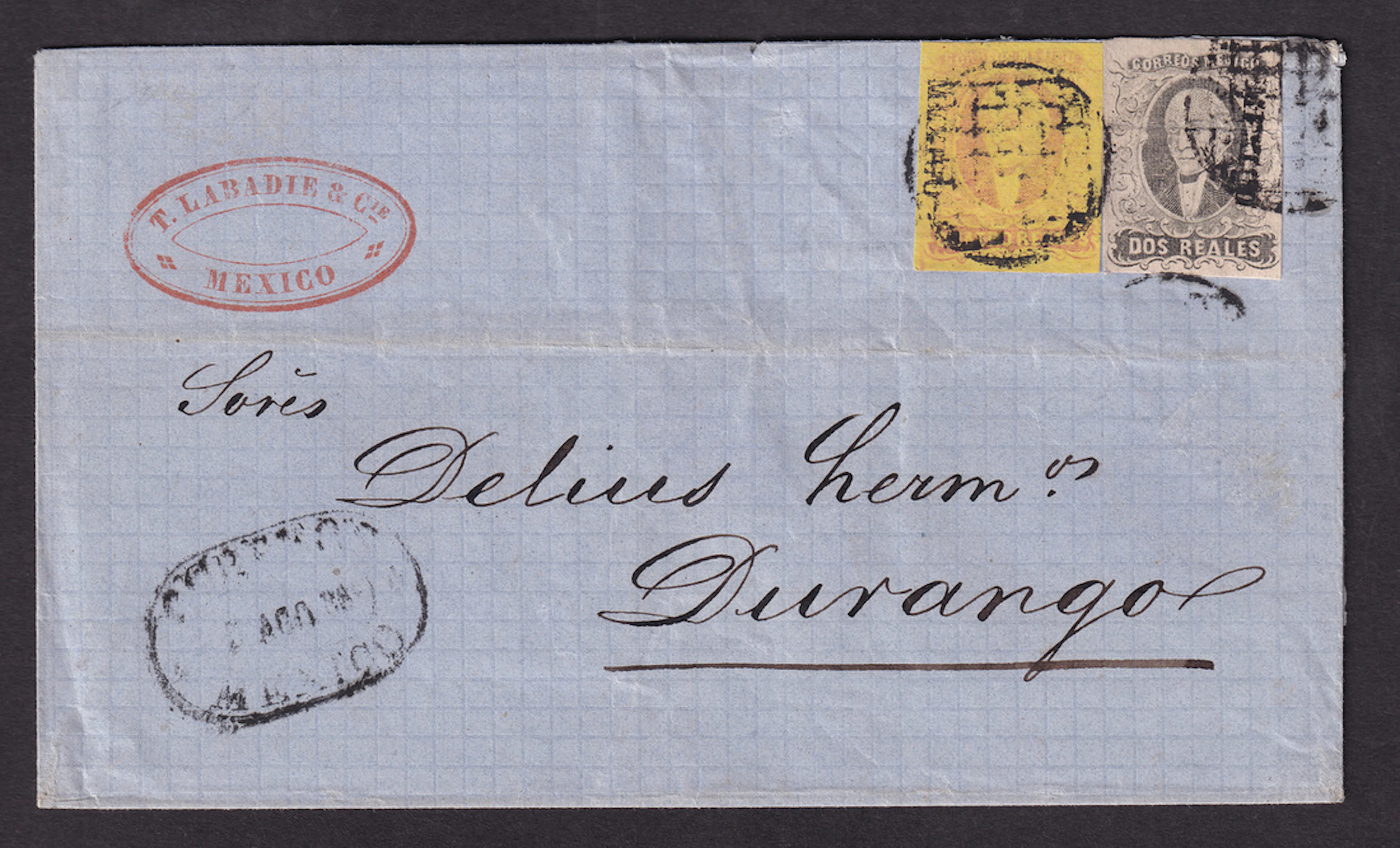 1861 "Hidalgos" Mexico District. 2r. Black on Rose and 4r. Red on