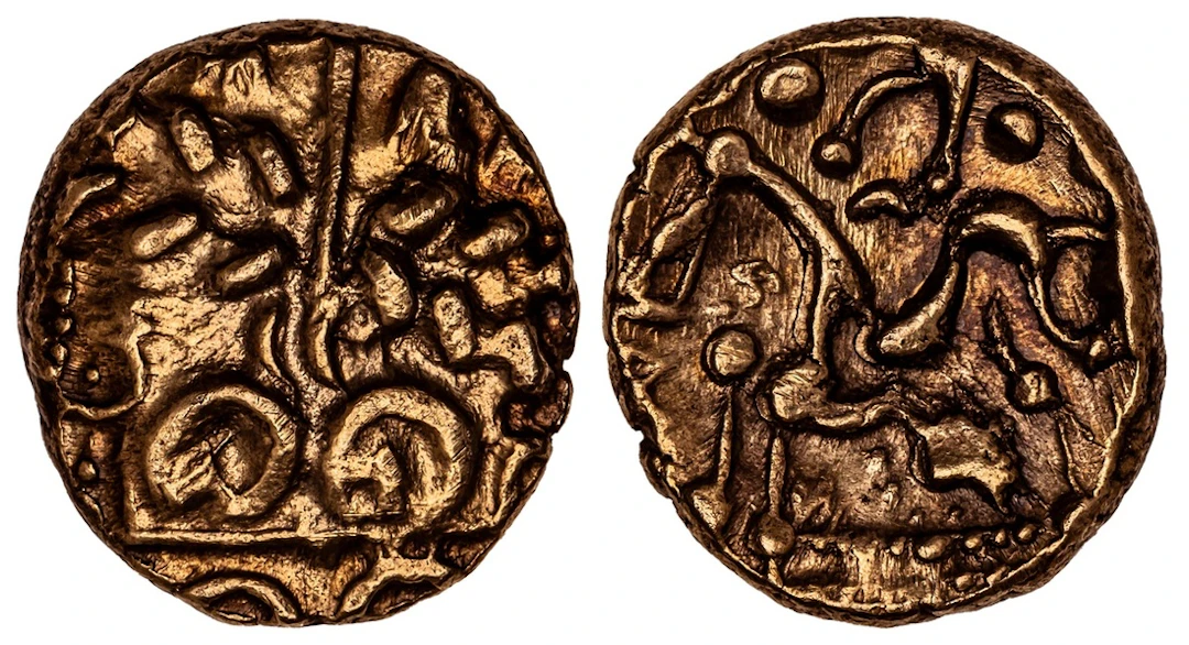 Corieltauvi, AV Stater, 'North East Coast, Left' Type, wreath, cloak