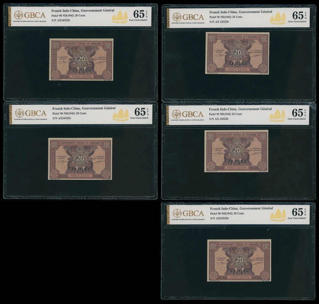 French Indo-China, 20 cents (5), ND (1942), (Pick 90)