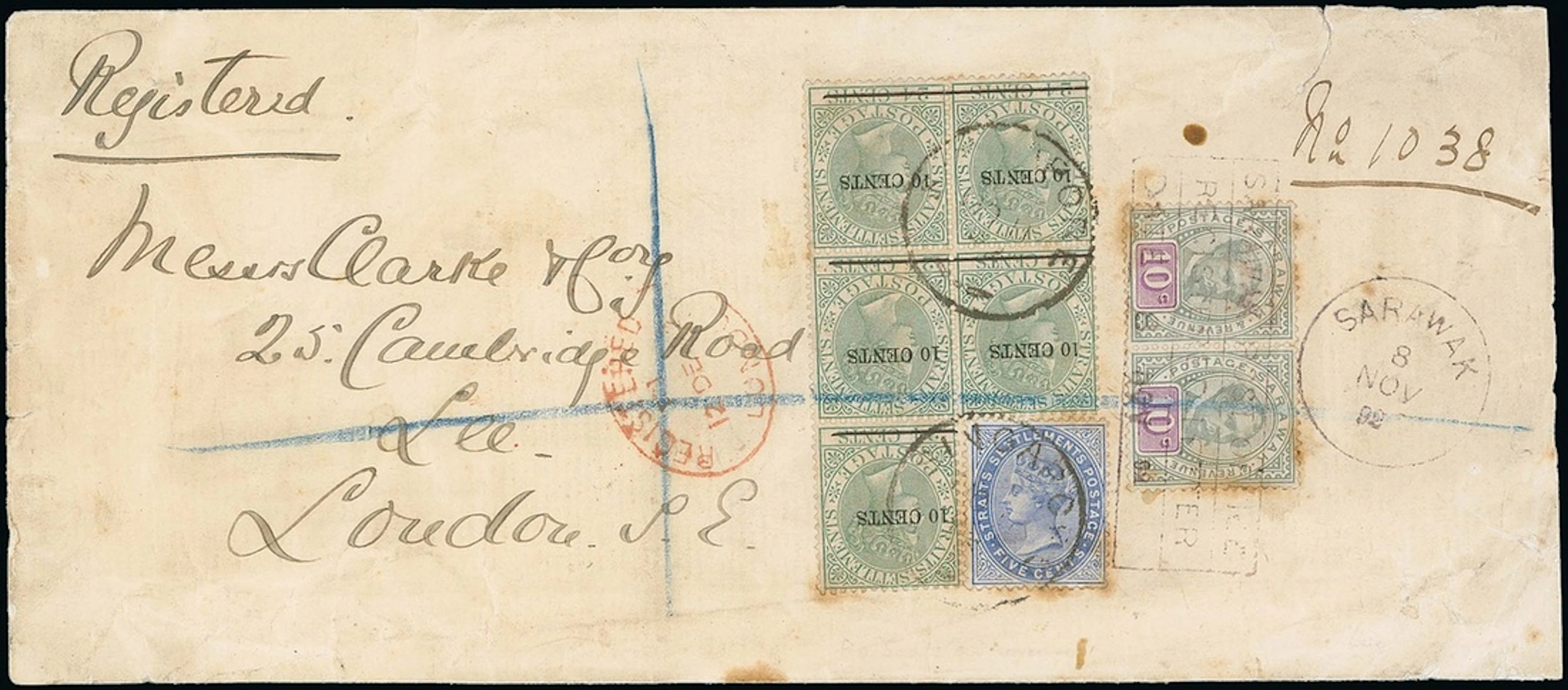 Sarawak 1888-97 "postage & revenue" Issue Combination Covers 1892