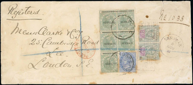 Sarawak 1888-97 "postage & revenue" Issue Combination Covers 1892