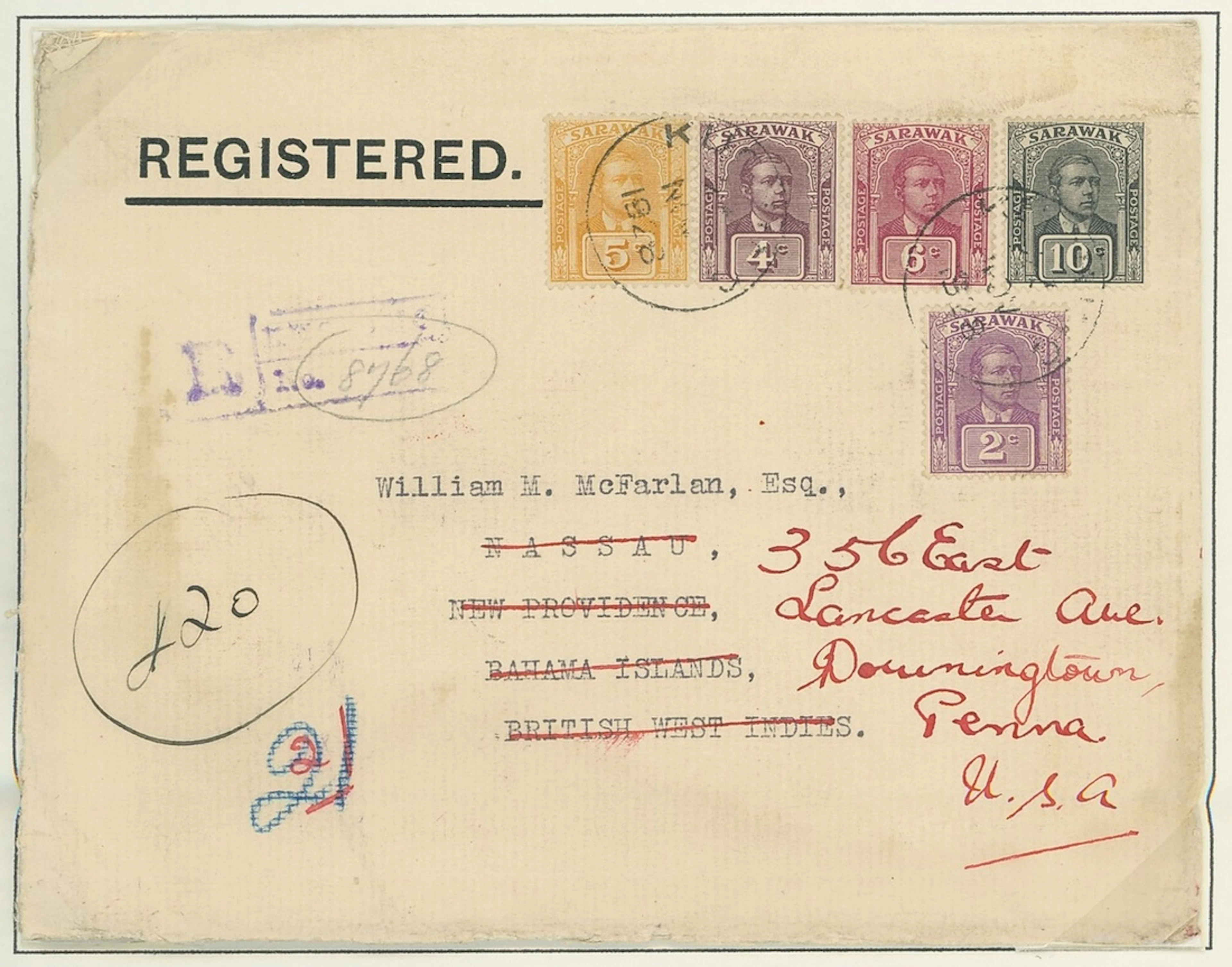 Sarawak 1928-29 Sir Chrles Vyner Brooke Covers 1928 (Nov.) envelope