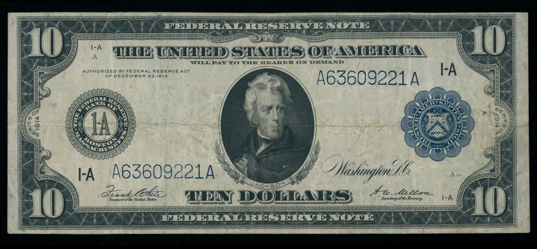 United States, Federal Reserve Note, $10, 1914, serial number A63609221A