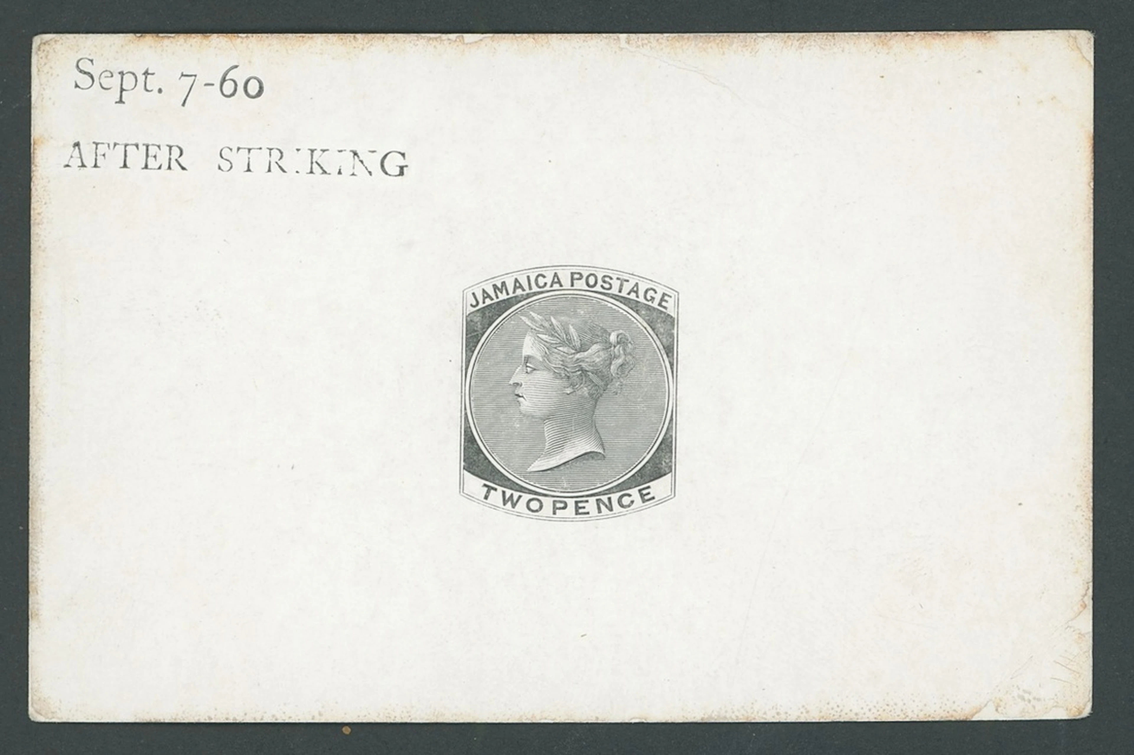 Jamaica 1860-70 Watermark Pineapple Die Proofs 2d. eighth and final