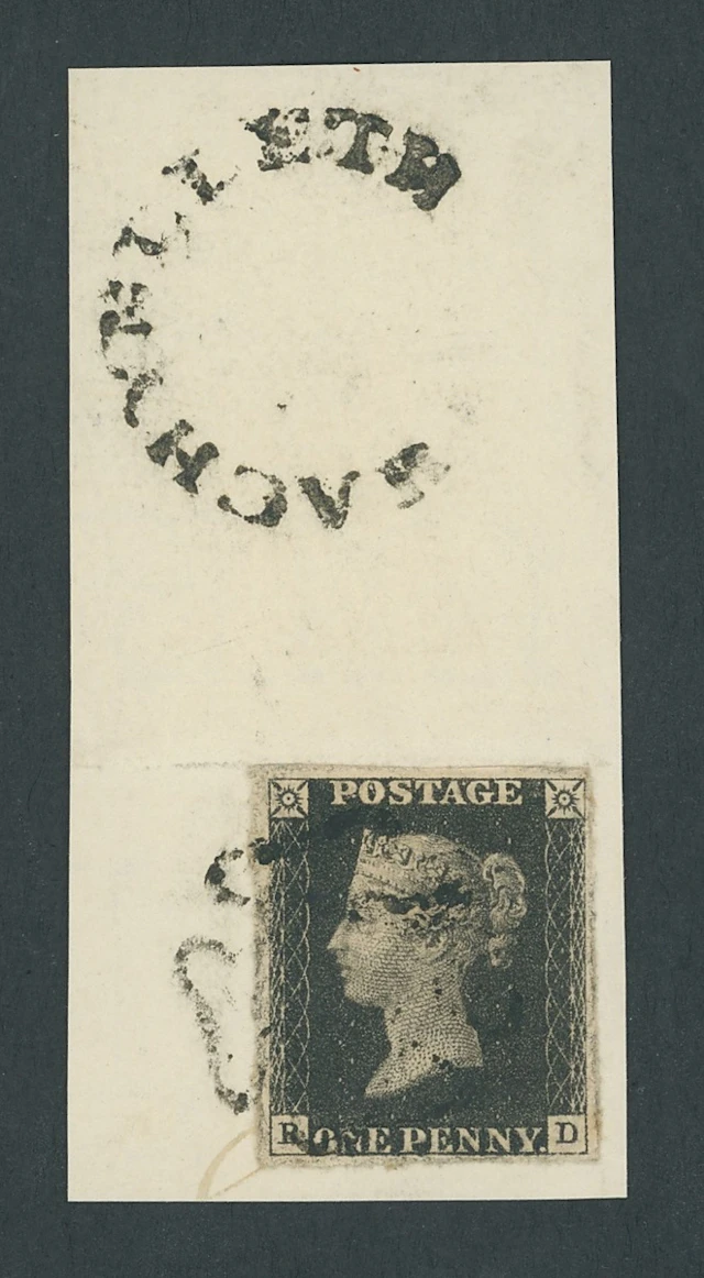Great Britain 1840 One Penny Black Plate 10 RD, P converted to R