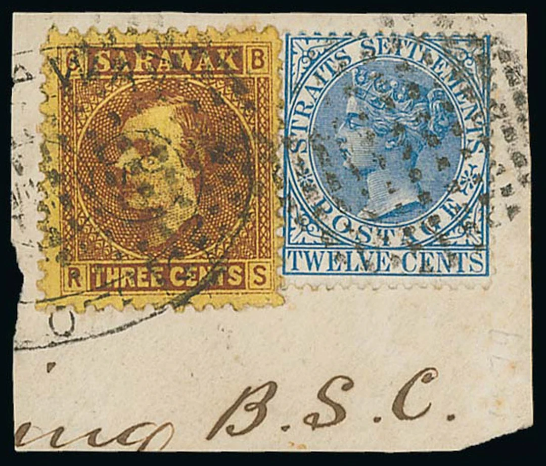 Sarawak 1871 Sir James Brooke Combination Covers and Pieces 3c. in
