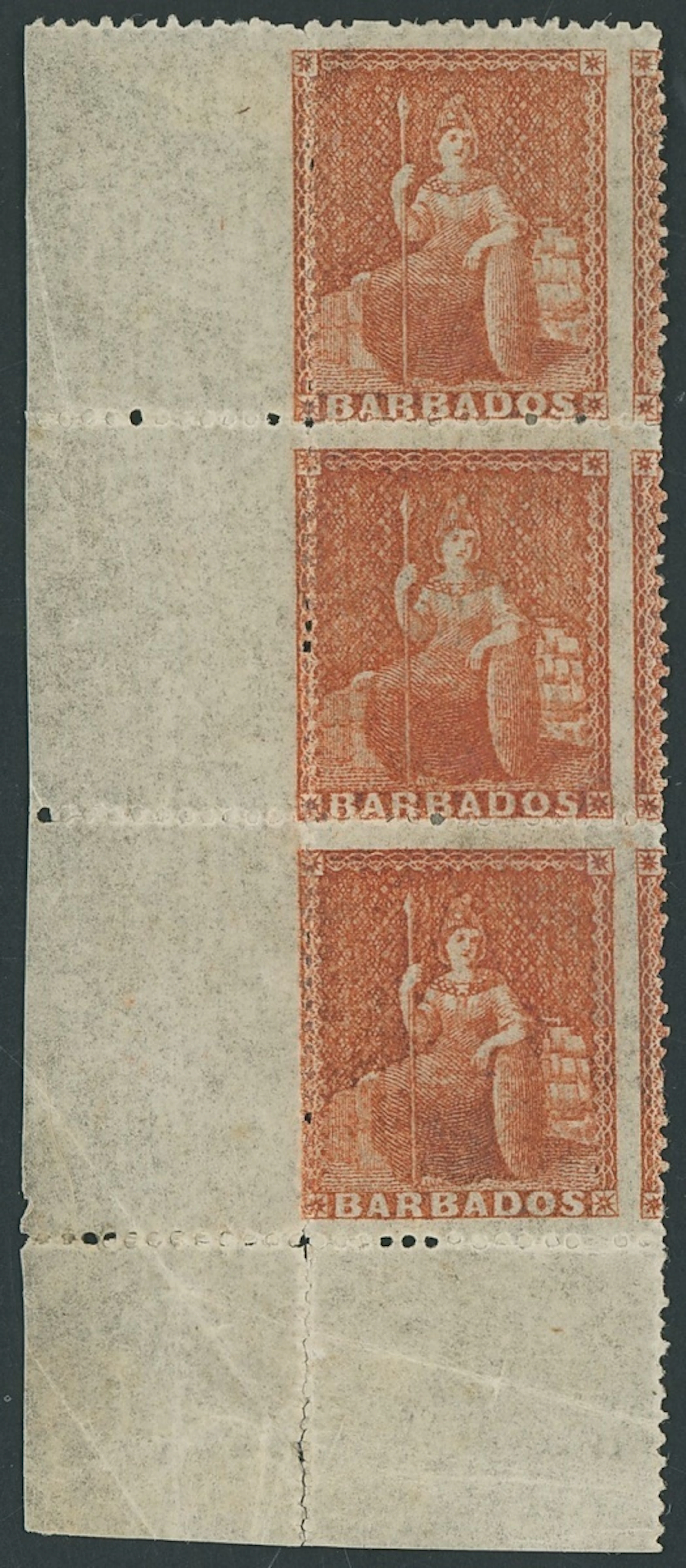 Barbados Britannia Issues 1861-70 no watermark, rough perf 14 to 16