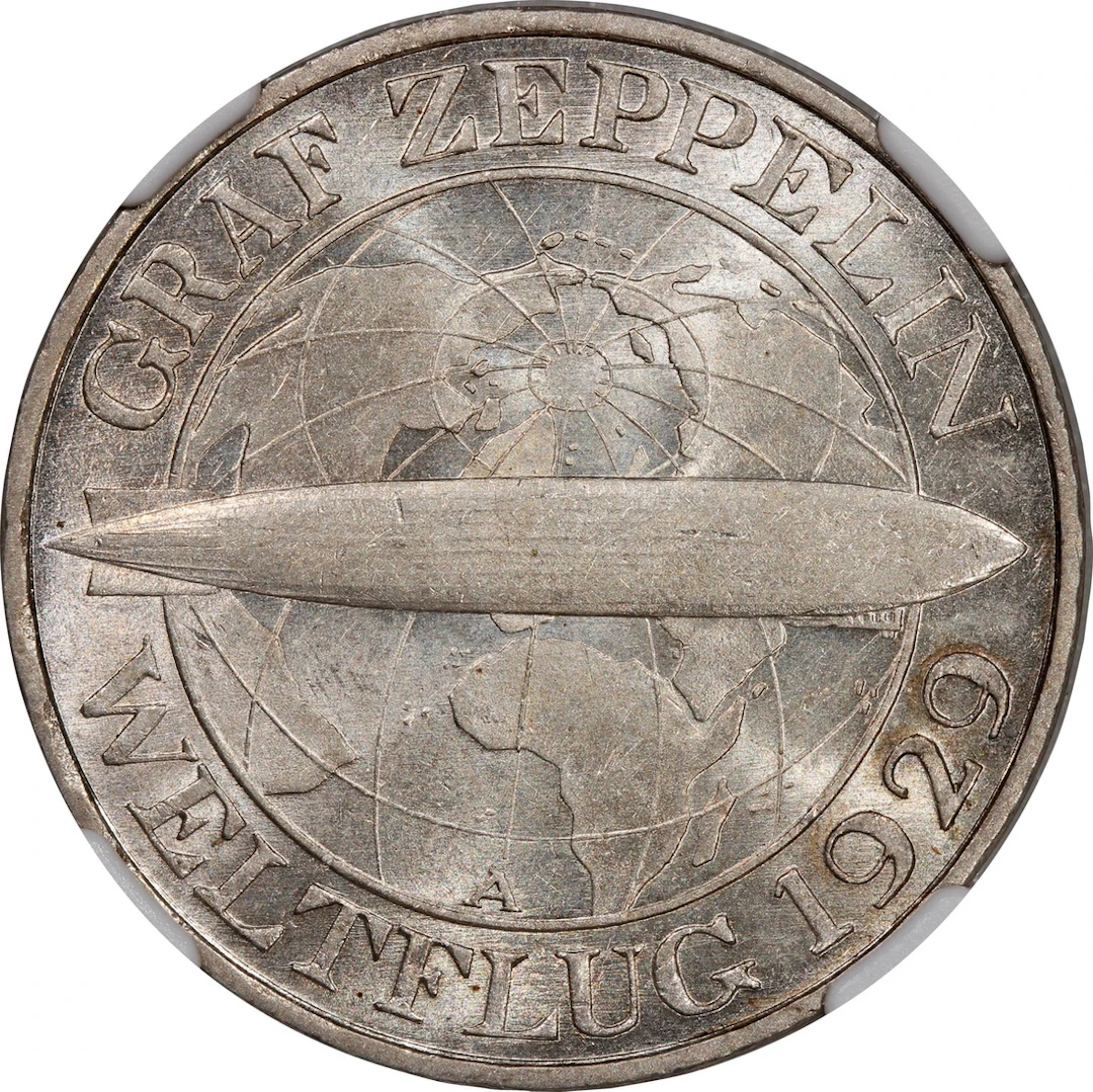 Germany, Weimar Republic, [NGC MS62] 3 reichsmark, 1930, 'Graf Zeppelin'
